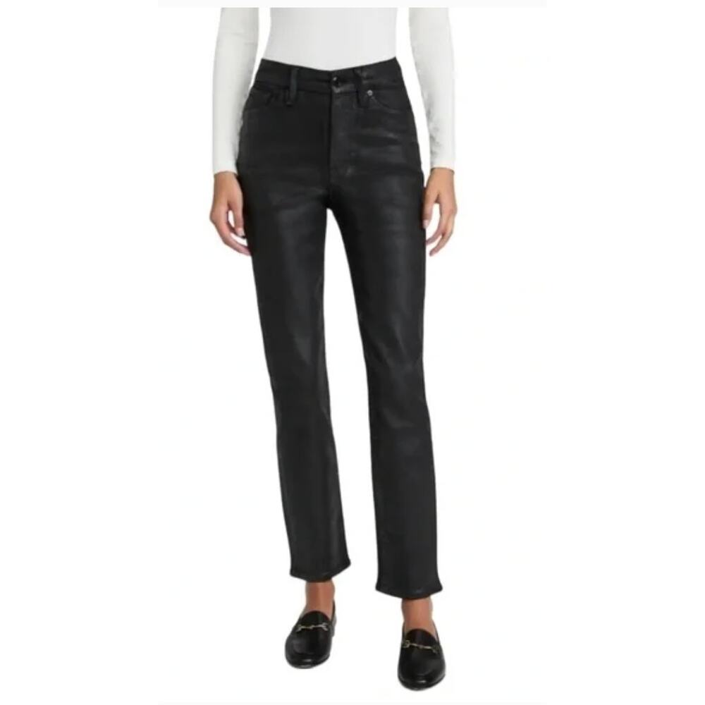Good American Good Straight Classic Coated Jeans Black SZ 0 Designer Normcore